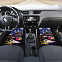 Personalised United States and American Samoa Car Mats Bald Eagle Rose and Hibiscus Flower LT03 Set 2pcs - Front Blue - Polynesian Pride