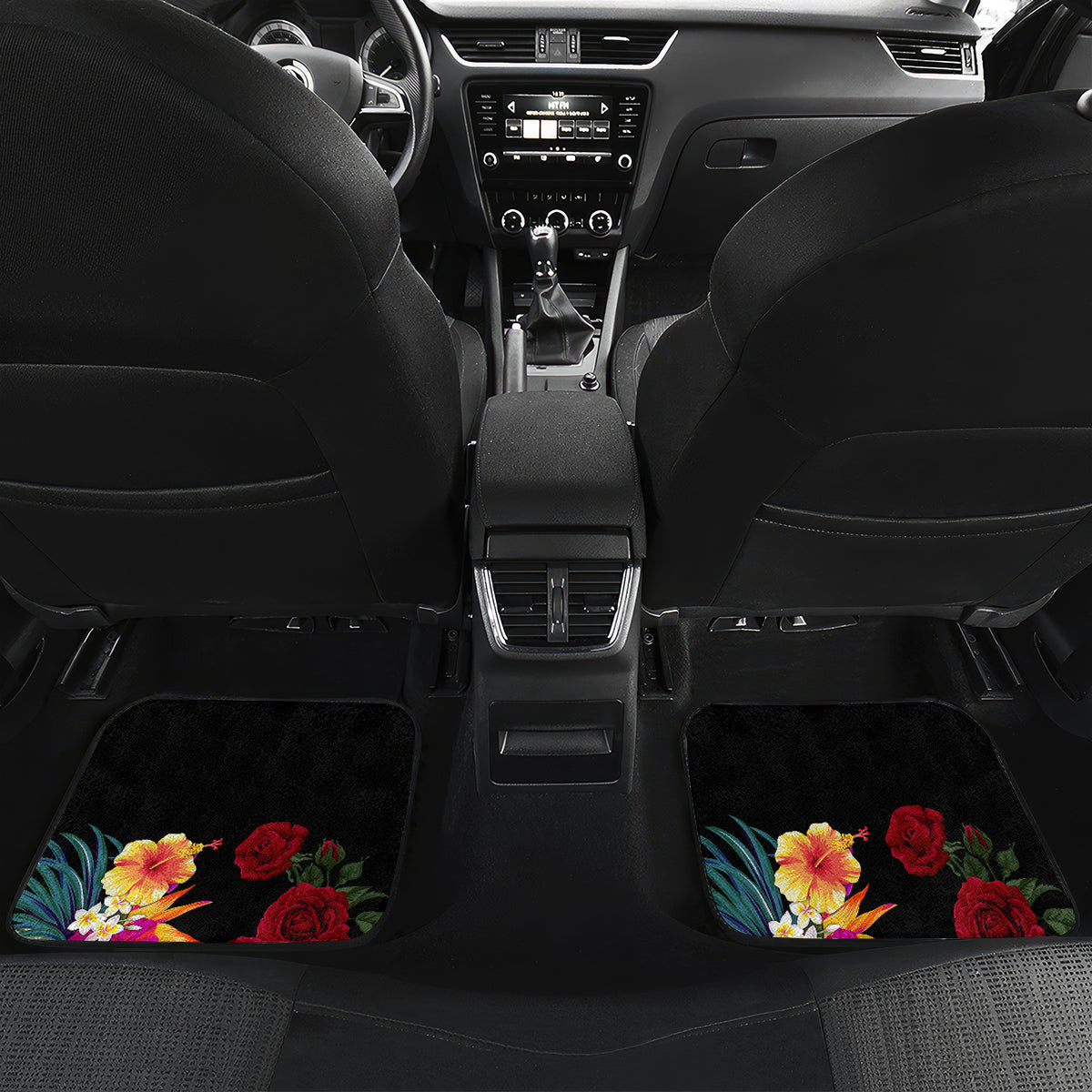 Personalised United States and American Samoa Car Mats Bald Eagle Rose and Hibiscus Flower LT03 Set 2pcs - Back Blue - Polynesian Pride