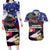 United States and American Samoa Couples Matching Long Sleeve Bodycon Dress and Hawaiian Shirt Bald Eagle Rose and Hibiscus Flower