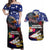 United States and American Samoa Couples Matching Off Shoulder Maxi Dress and Hawaiian Shirt Bald Eagle Rose and Hibiscus Flower