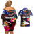 United States and American Samoa Couples Matching Off Shoulder Short Dress and Hawaiian Shirt Bald Eagle Rose and Hibiscus Flower