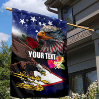 Personalised United States and American Samoa Garden Flag Bald Eagle Rose and Hibiscus Flower LT03 - Polynesian Pride
