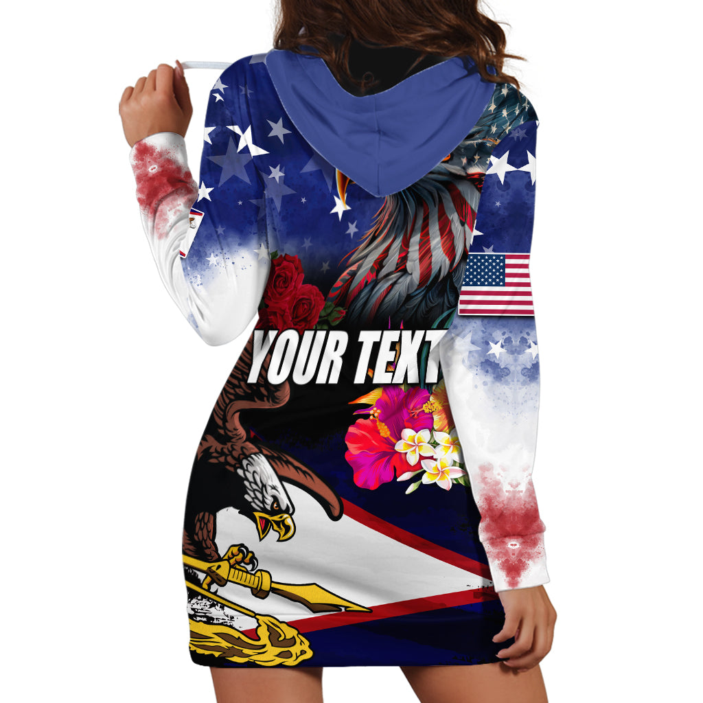 Personalised United States and American Samoa Hoodie Dress Bald Eagle Rose and Hibiscus Flower LT03 - Polynesian Pride