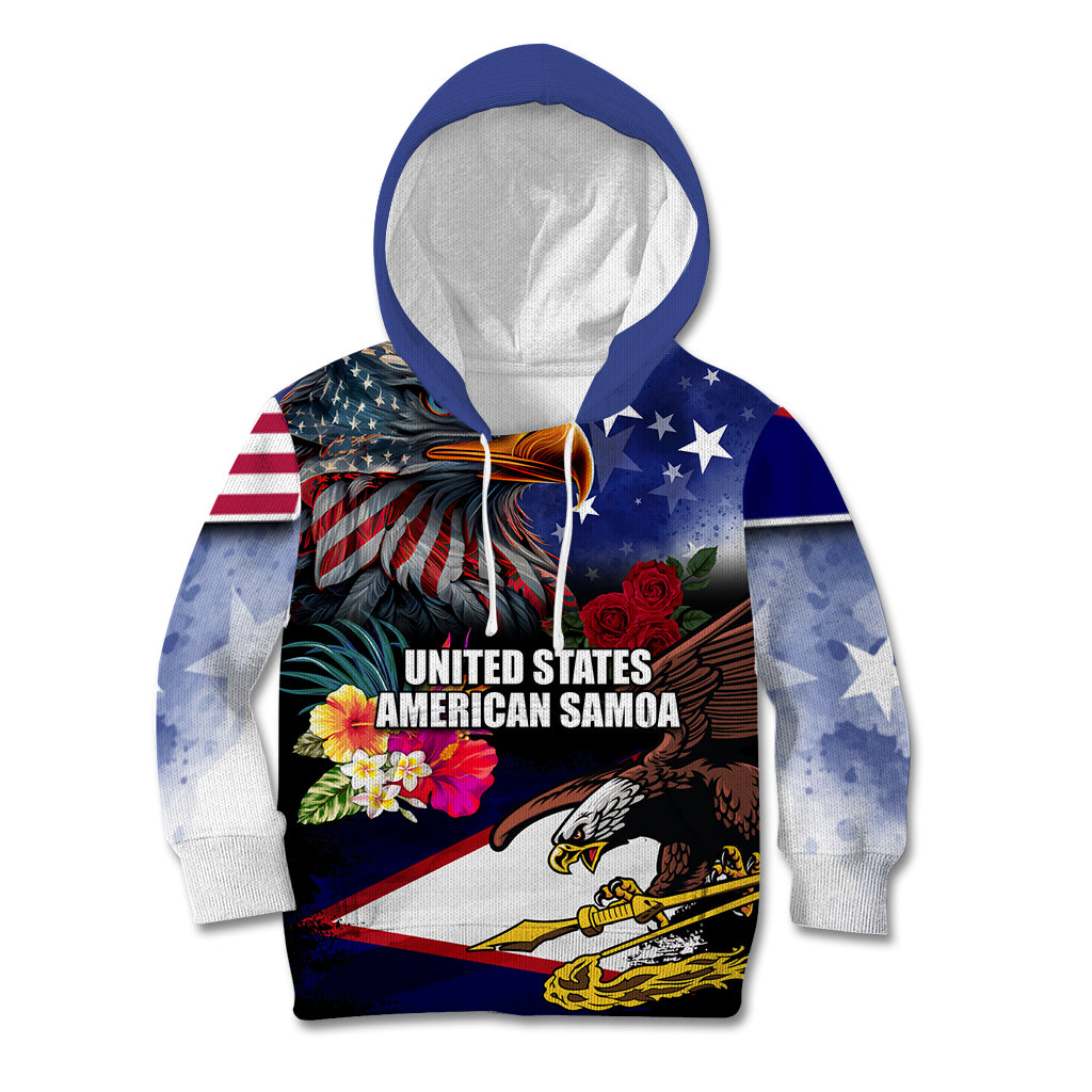 United States and American Samoa Kid Hoodie Bald Eagle Rose and Hibiscus Flower