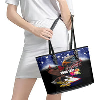 Personalised United States and American Samoa Leather Tote Bag Bald Eagle Rose and Hibiscus Flower LT03 - Polynesian Pride