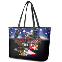 Personalised United States and American Samoa Leather Tote Bag Bald Eagle Rose and Hibiscus Flower LT03 - Polynesian Pride