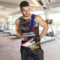 Personalised United States and American Samoa Men Tank Top Bald Eagle Rose and Hibiscus Flower LT03 Blue - Polynesian Pride