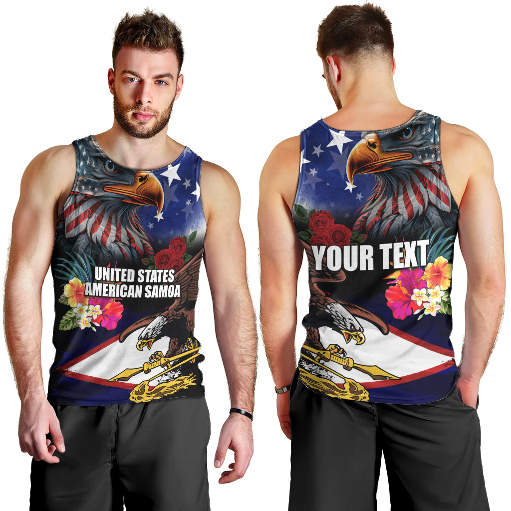 Personalised United States and American Samoa Men Tank Top Bald Eagle Rose and Hibiscus Flower LT03 - Polynesian Pride