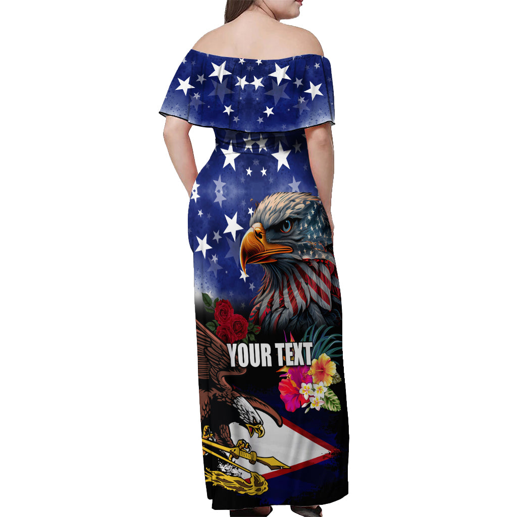 Personalised United States and American Samoa Off Shoulder Maxi Dress Bald Eagle Rose and Hibiscus Flower LT03 - Polynesian Pride