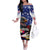 United States and American Samoa Off The Shoulder Long Sleeve Dress Bald Eagle Rose and Hibiscus Flower