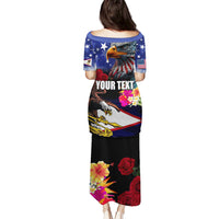 Personalised United States and American Samoa Puletasi Bald Eagle Rose and Hibiscus Flower LT03 - Polynesian Pride