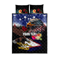 Personalised United States and American Samoa Quilt Bed Set Bald Eagle Rose and Hibiscus Flower LT03 - Polynesian Pride