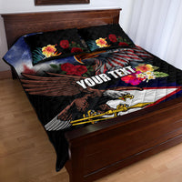 Personalised United States and American Samoa Quilt Bed Set Bald Eagle Rose and Hibiscus Flower LT03 - Polynesian Pride