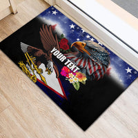 Personalised United States and American Samoa Rubber Doormat Bald Eagle Rose and Hibiscus Flower LT03 - Polynesian Pride