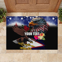Personalised United States and American Samoa Rubber Doormat Bald Eagle Rose and Hibiscus Flower LT03 - Polynesian Pride