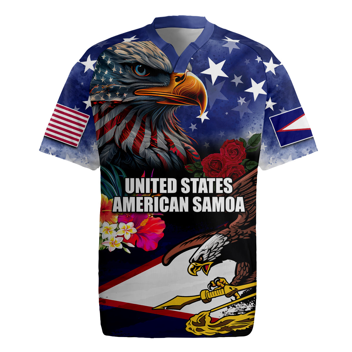 United States and American Samoa Rugby Jersey Bald Eagle Rose and Hibiscus Flower