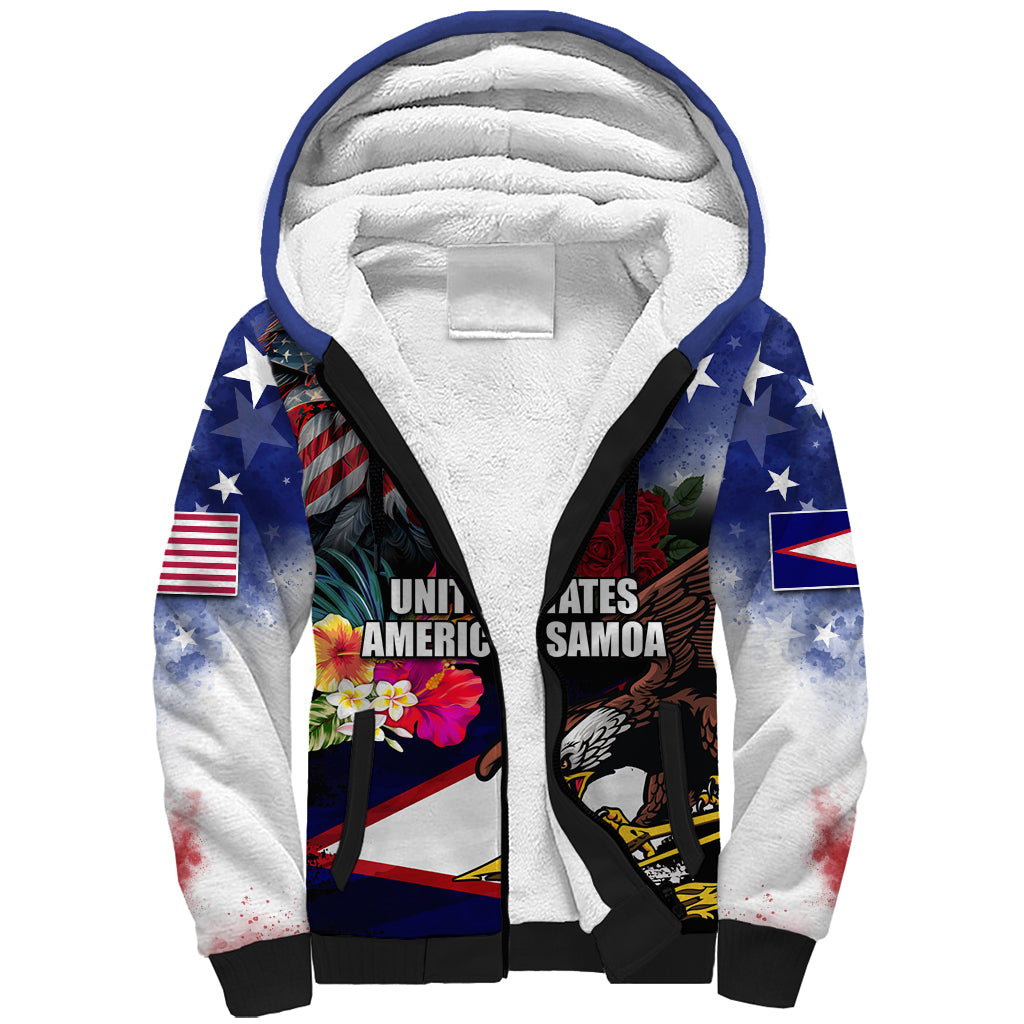 United States and American Samoa Sherpa Hoodie Bald Eagle Rose and Hibiscus Flower