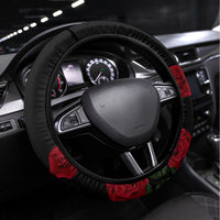 United States and American Samoa Steering Wheel Cover Bald Eagle Rose and Hibiscus Flower LT03 Universal Fit Blue - Polynesian Pride