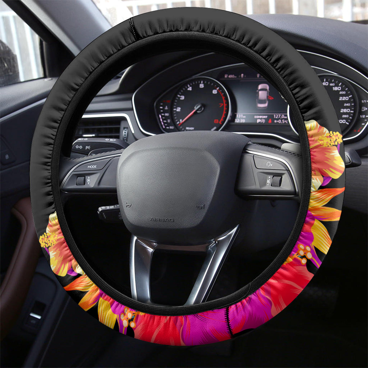 United States and American Samoa Steering Wheel Cover Bald Eagle Rose and Hibiscus Flower LT03 - Polynesian Pride