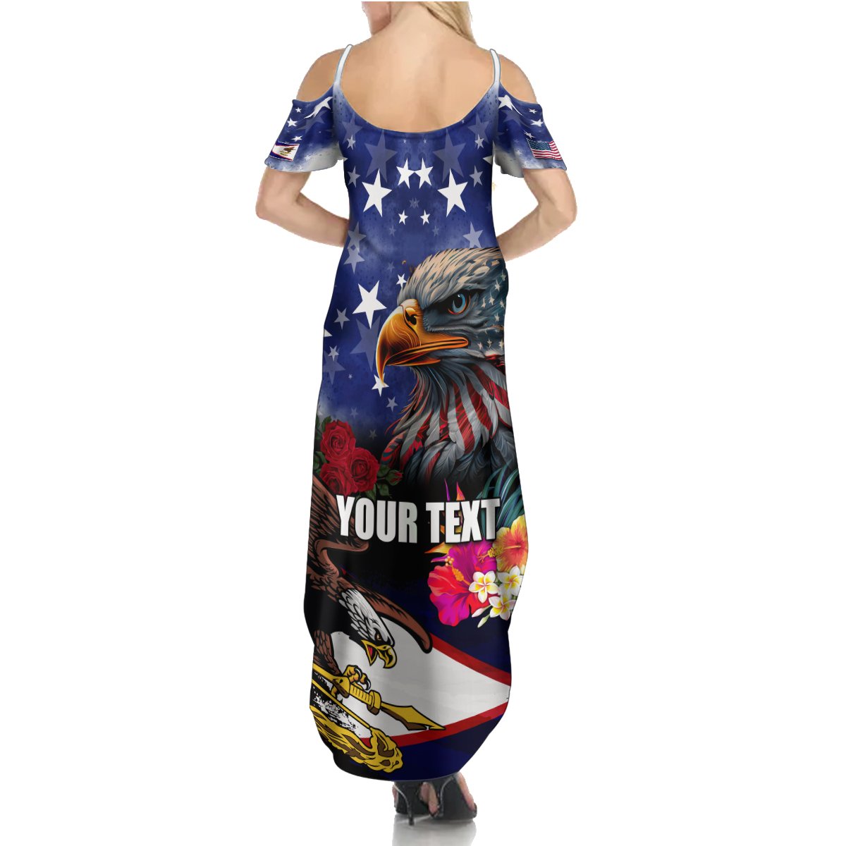 Personalised United States and American Samoa Summer Maxi Dress Bald Eagle Rose and Hibiscus Flower LT03 - Polynesian Pride