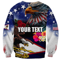 Personalised United States and American Samoa Sweatshirt Bald Eagle Rose and Hibiscus Flower LT03 - Polynesian Pride