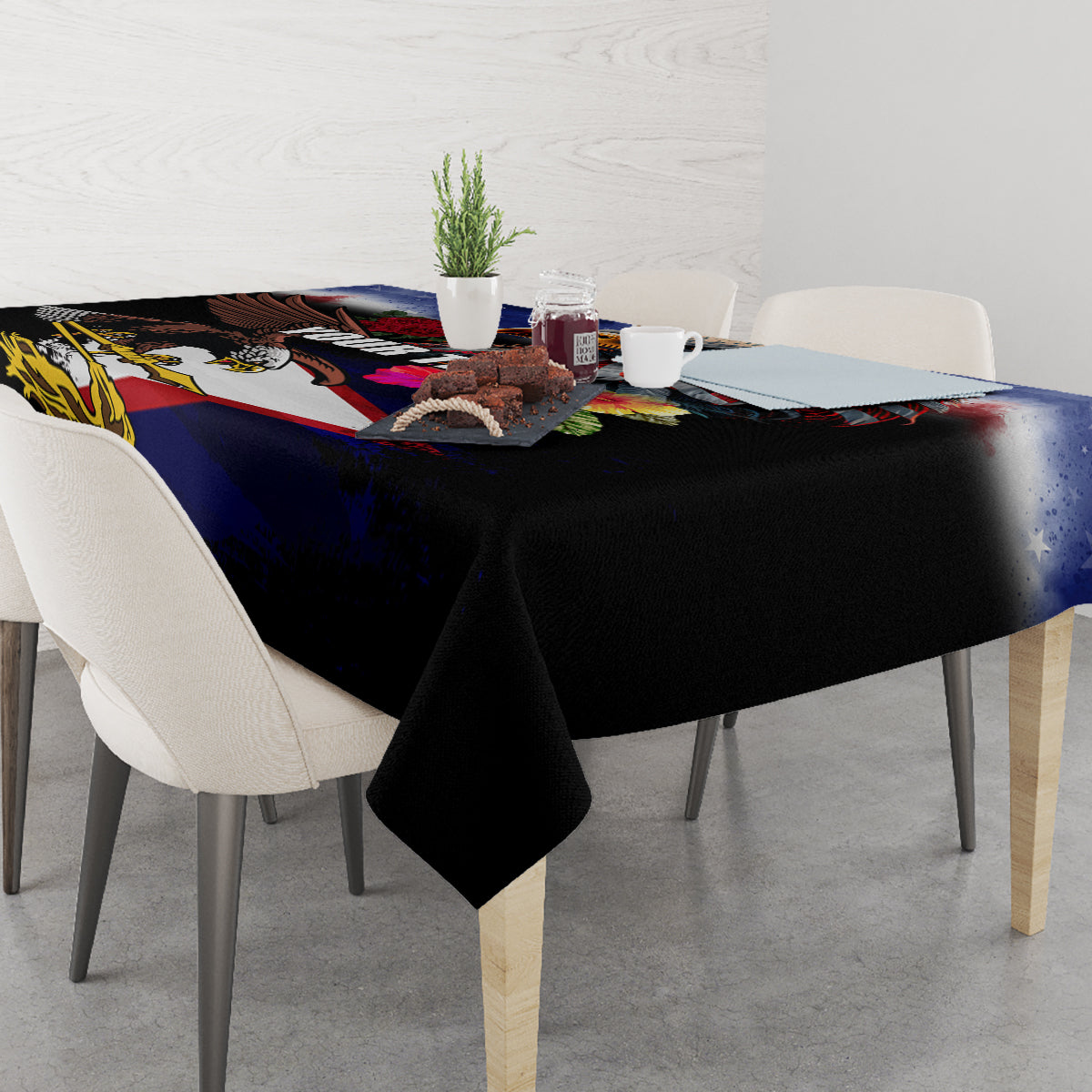 Personalised United States and American Samoa Tablecloth Bald Eagle Rose and Hibiscus Flower LT03 - Polynesian Pride
