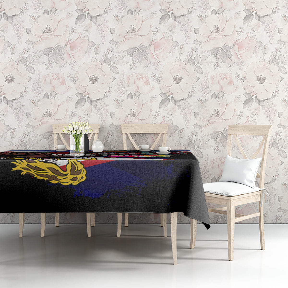 Personalised United States and American Samoa Tablecloth Bald Eagle Rose and Hibiscus Flower LT03 - Polynesian Pride
