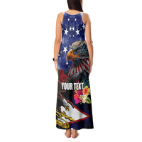 Personalised United States and American Samoa Tank Maxi Dress Bald Eagle Rose and Hibiscus Flower LT03 - Polynesian Pride