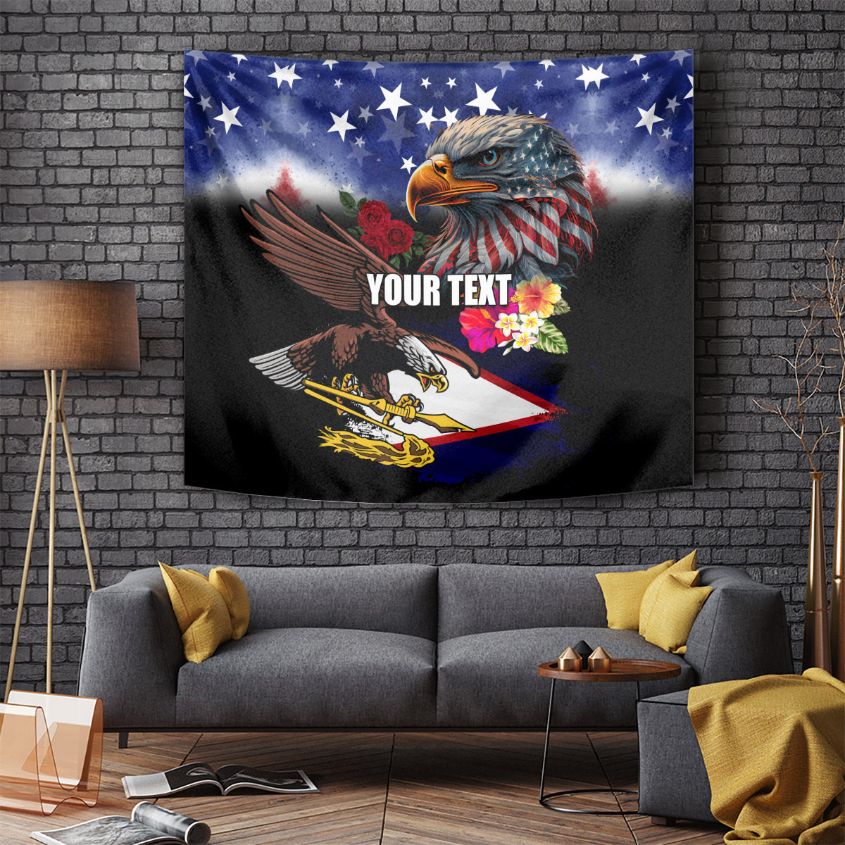 Personalised United States and American Samoa Tapestry Bald Eagle Rose and Hibiscus Flower LT03 - Polynesian Pride