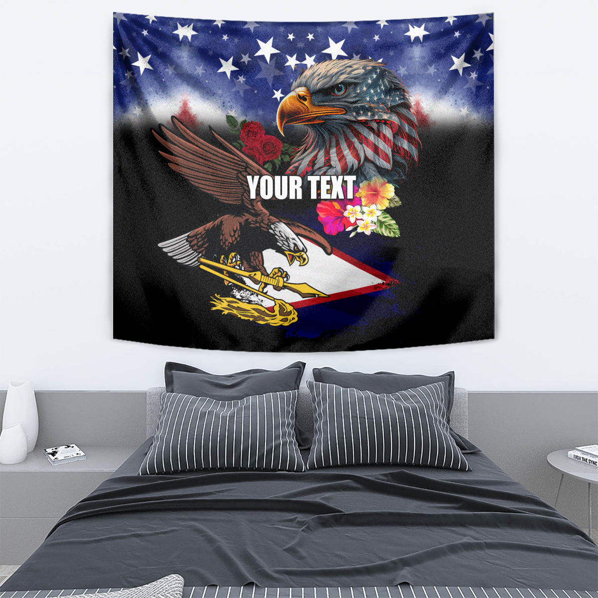 Personalised United States and American Samoa Tapestry Bald Eagle Rose and Hibiscus Flower LT03 - Polynesian Pride