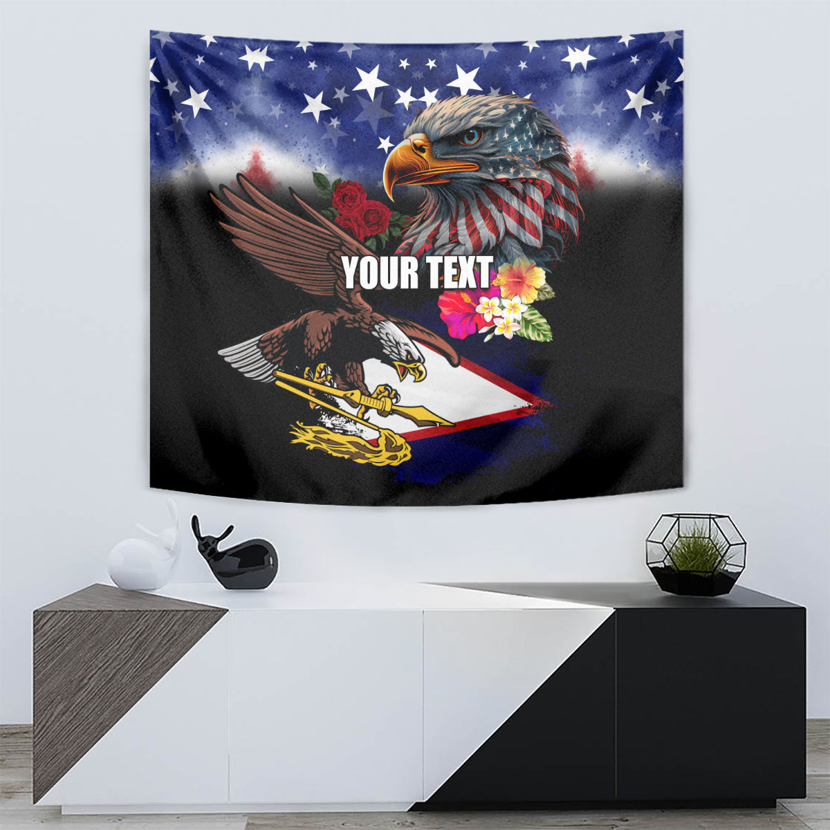 Personalised United States and American Samoa Tapestry Bald Eagle Rose and Hibiscus Flower LT03 - Polynesian Pride