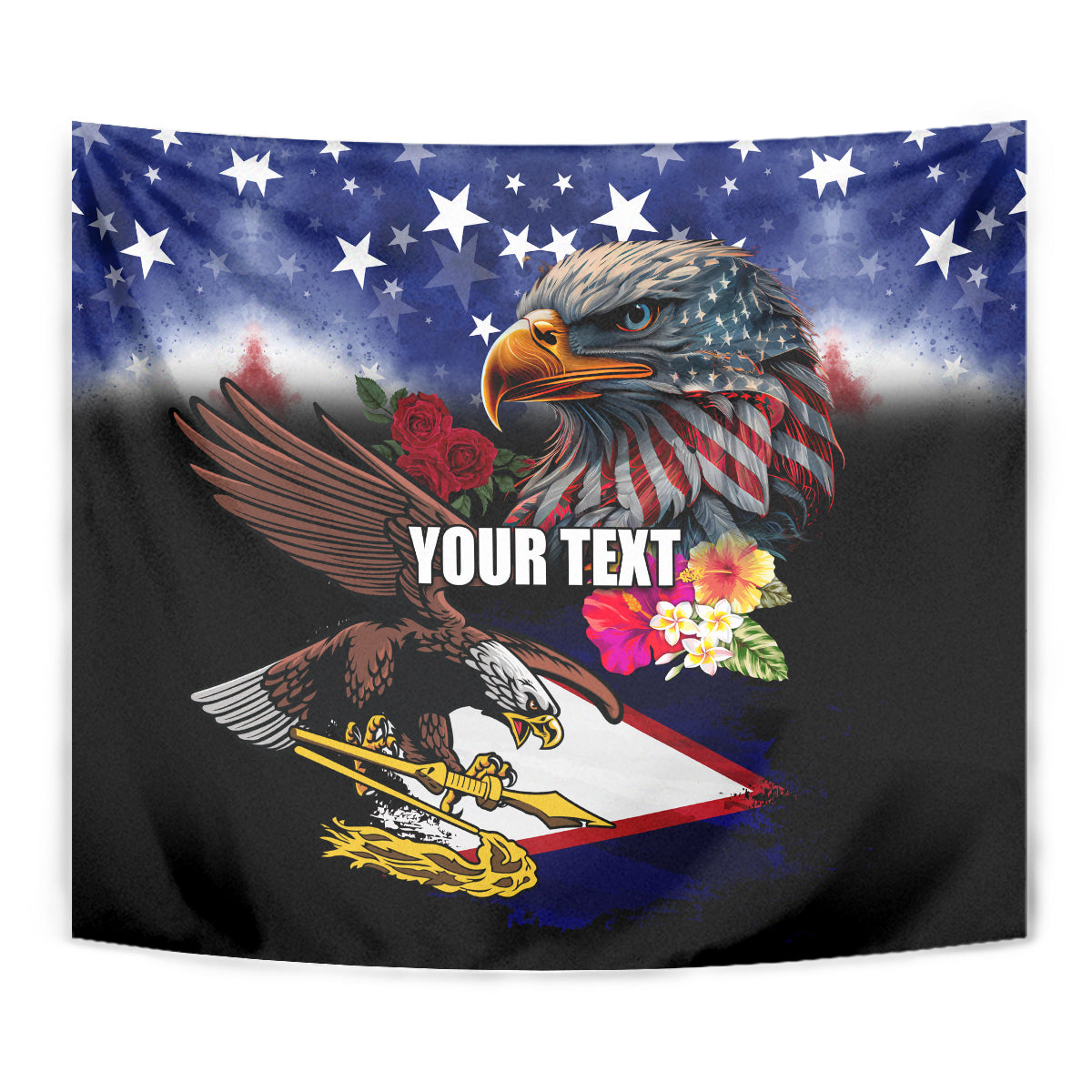 Personalised United States and American Samoa Tapestry Bald Eagle Rose and Hibiscus Flower LT03 - Polynesian Pride