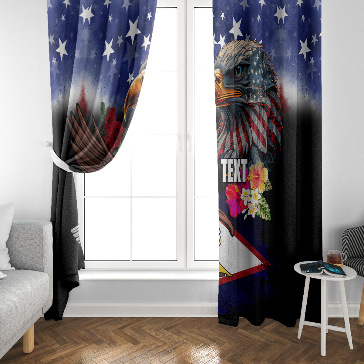 Personalised United States and American Samoa Window Curtain Bald Eagle Rose and Hibiscus Flower LT03 - Polynesian Pride