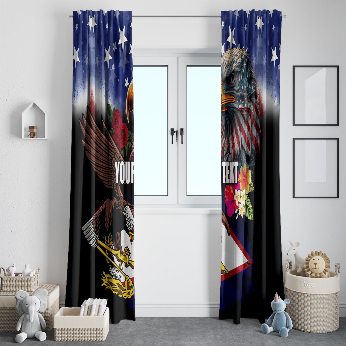 Personalised United States and American Samoa Window Curtain Bald Eagle Rose and Hibiscus Flower LT03 - Polynesian Pride