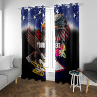 Personalised United States and American Samoa Window Curtain Bald Eagle Rose and Hibiscus Flower LT03 With Grommets Blue - Polynesian Pride