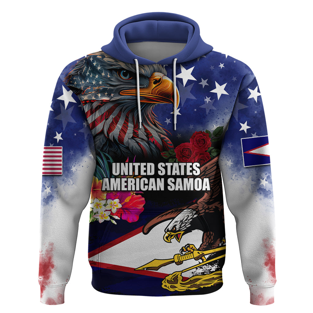 United States and American Samoa Zip Hoodie Bald Eagle Rose and Hibiscus Flower