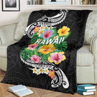 Hawaii Aloha Tropical Leaves and Flower Blanket with Polynesian Art Tattoo Black Color LT03 - Polynesian Pride