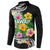 Hawaii Aloha Tropical Leaves and Flower Button Sweatshirt with Polynesian Art Tattoo Black Color - Polynesian Pride