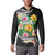 Hawaii Aloha Tropical Leaves and Flower Button Sweatshirt with Polynesian Art Tattoo Black Color - Polynesian Pride