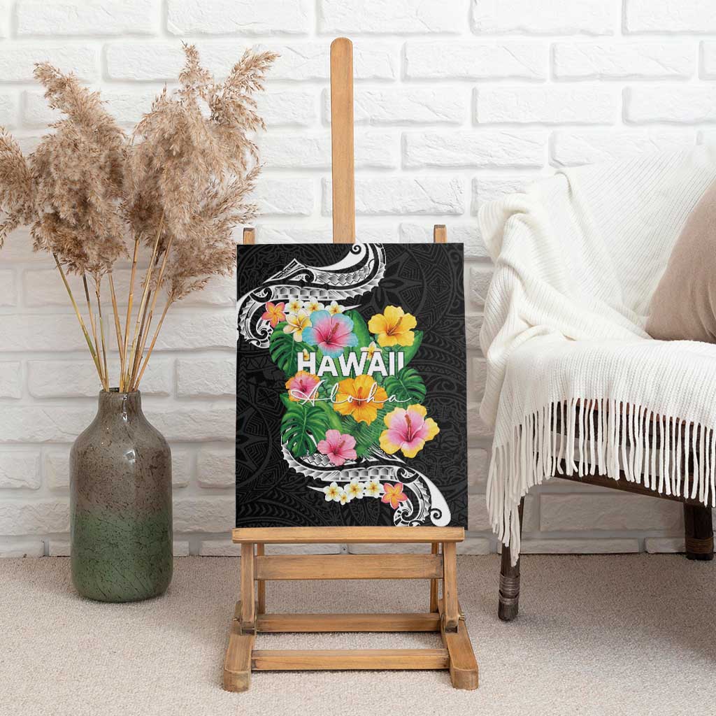 Hawaii Aloha Tropical Leaves and Flower Canvas Wall Art with Polynesian Art Tattoo Black Color LT03 - Polynesian Pride