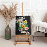 Hawaii Aloha Tropical Leaves and Flower Canvas Wall Art with Polynesian Art Tattoo Black Color LT03 - Polynesian Pride
