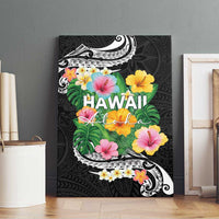 Hawaii Aloha Tropical Leaves and Flower Canvas Wall Art with Polynesian Art Tattoo Black Color LT03 - Polynesian Pride