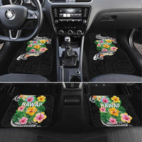 Hawaii Aloha Tropical Leaves and Flower Car Mats with Polynesian Art Tattoo Black Color - Polynesian Pride