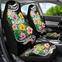 Hawaii Aloha Tropical Leaves and Flower Car Seat Cover with Polynesian Art Tattoo Black Color - Polynesian Pride
