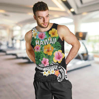 Hawaii Aloha Tropical Leaves and Flower Men Tank Top with Polynesian Art Tattoo Black Color LT03 Black - Polynesian Pride