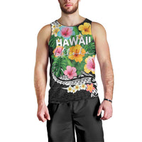 Hawaii Aloha Tropical Leaves and Flower Men Tank Top with Polynesian Art Tattoo Black Color LT03 - Polynesian Pride
