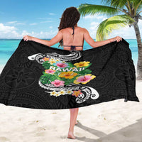 Hawaii Aloha Tropical Leaves and Flower Sarong with Polynesian Art Tattoo Black Color - Polynesian Pride