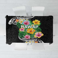 Hawaii Aloha Tropical Leaves and Flower Tablecloth with Polynesian Art Tattoo Black Color LT03 Black - Polynesian Pride