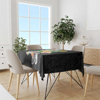 Hawaii Aloha Tropical Leaves and Flower Tablecloth with Polynesian Art Tattoo Black Color LT03 - Polynesian Pride