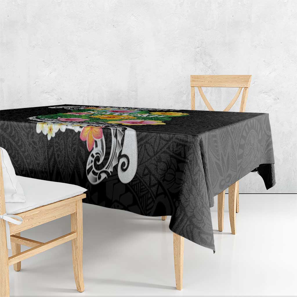 Hawaii Aloha Tropical Leaves and Flower Tablecloth with Polynesian Art Tattoo Black Color LT03 - Polynesian Pride